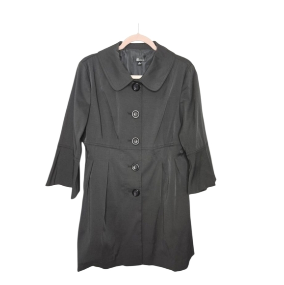 AB Studio Black Collared Lined Flare Bell Sleeve Button Down Pea Coat Size 10 - Picture 1 of 5